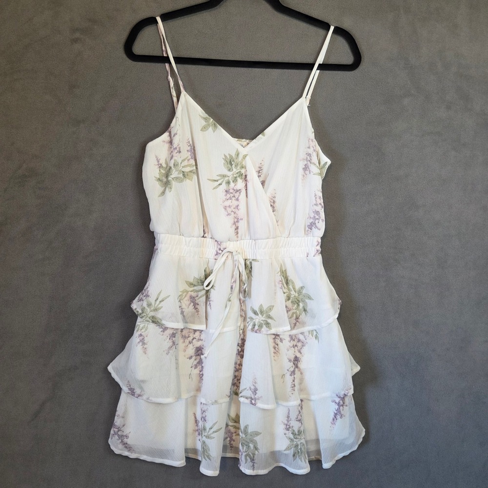 Blue Rain Floral Tiered Ruffle Mini Dress Women's Medium Boho Cottage Ethereal